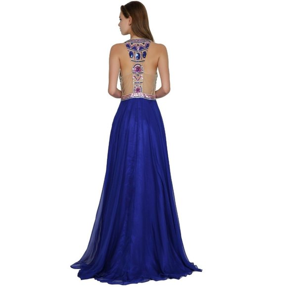 Women's Formal SHEER Embroidery beaded Long Evening Gown prom dress - Picture 3 of 6
